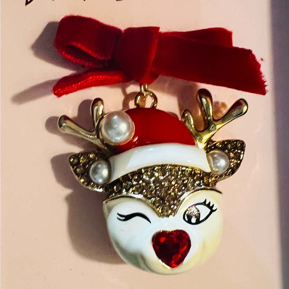 Betsey Johnson Red and Gold Reindeer Brooch - Picture 3 of 6